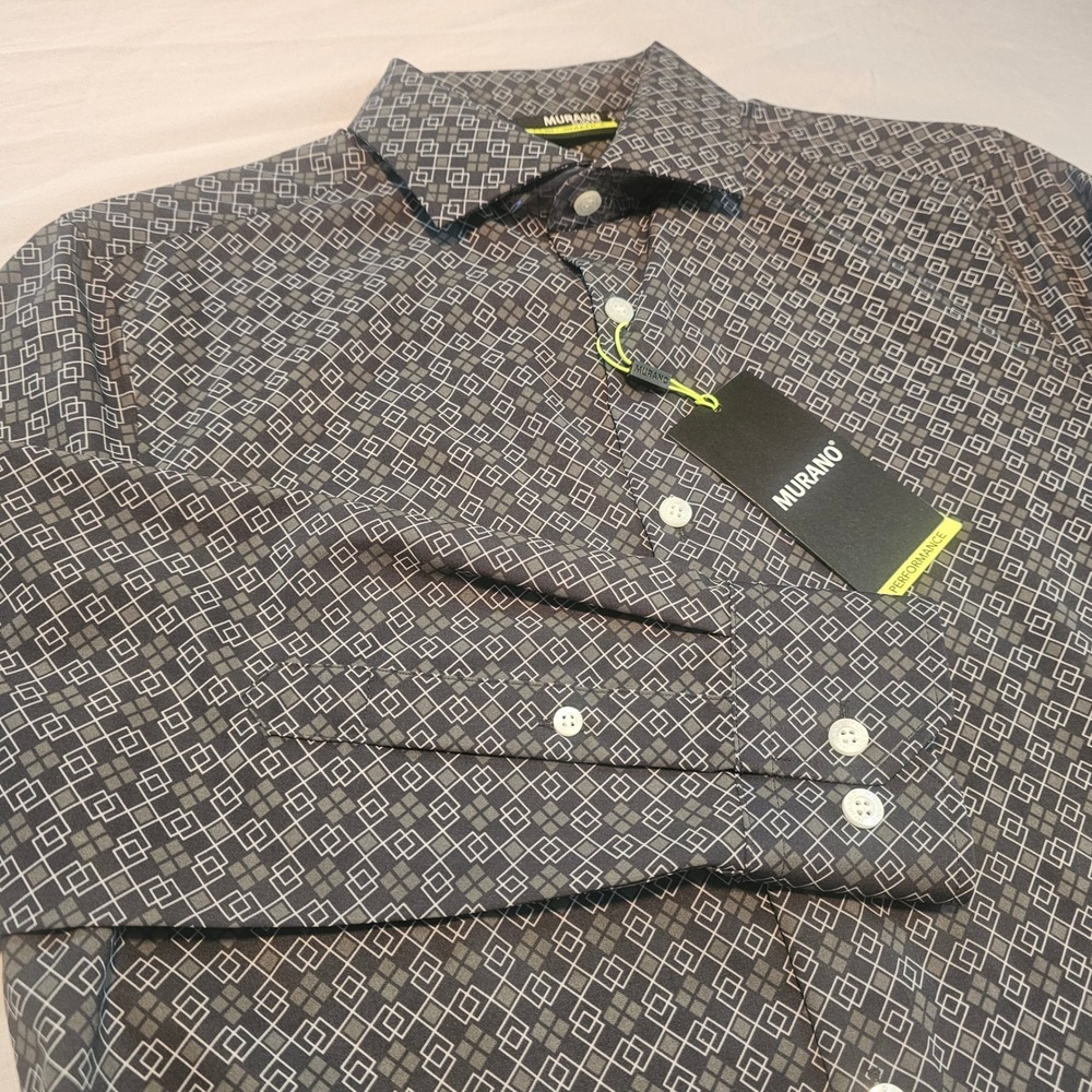 Murano Slim Fit Performance S‎ Small Black Grey/White Geo Pattern NWT L1009